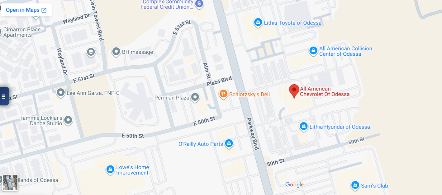 All American Chevrolet of Odessa Map
